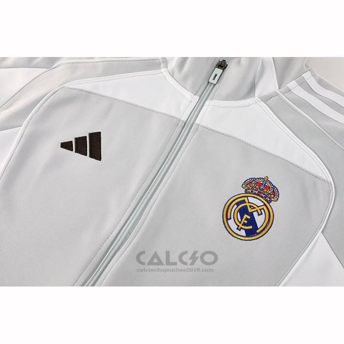 Tuta da Track di Giacca Real Madrid Bambino 2025-2026 Grigio Bianco